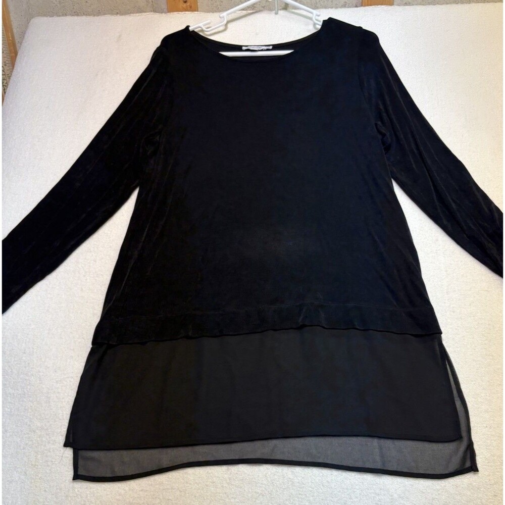 Chicos Travelers Collection Tunic Top Black Velvet chiffon Women’s Size 1